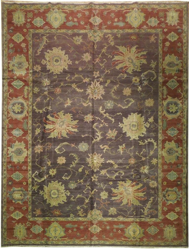 10 x 12'10 Purple Gray Vegetable Dyed Wool Hand Knotted Ziegler Rug: 10 x 12'10 Purple Gray Vegetable Dyed Wool Hand Knotted Ziegler Rug Free continental US Shipping Transform your living space with this exquisite 10' x 12' 10" Purple Gray Vegetable Dyed Soft Wool Hand