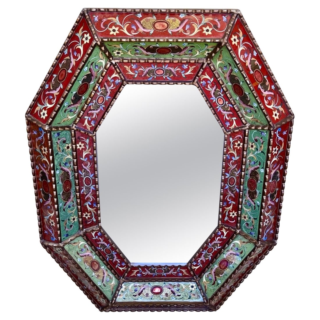 20th Century Spanish Colonial Giltwood Verre Eglomise Mirror: 20th Century Spanish Colonial Giltwood Verre Eglomise Mirror This exquisite Spanish Colonial Style Giltwood and Verre Eglomise mirror showcases the rich artistry of Peru from the 1960s. Featuring an e
