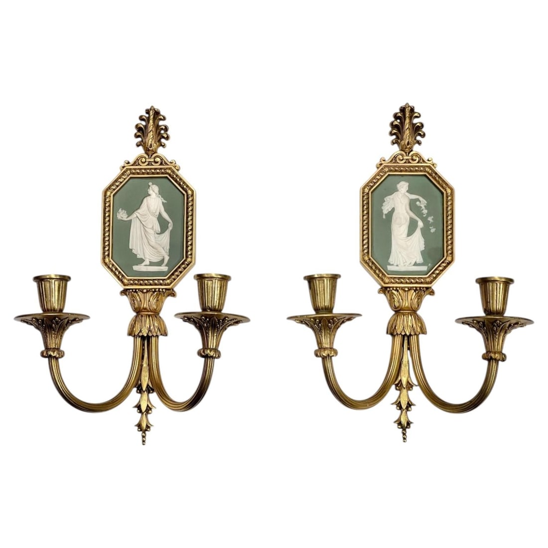 Pair of Gilt Bronze Wall Sconces with Wedgwood Jasperware Plaques (1 of 11)