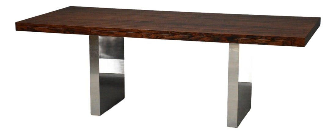 1970s Roger Sprunger Dunbar Rosewood Chrome Executive Desk 84 Inch: 1970s Roger Sprunger Dunbar Rosewood Chrome Executive Desk 84 Inch Discover this stunning 1970s executive desk designed by Roger Sprunger for Dunbar, showcasing a sophisticated mid-century modern desi