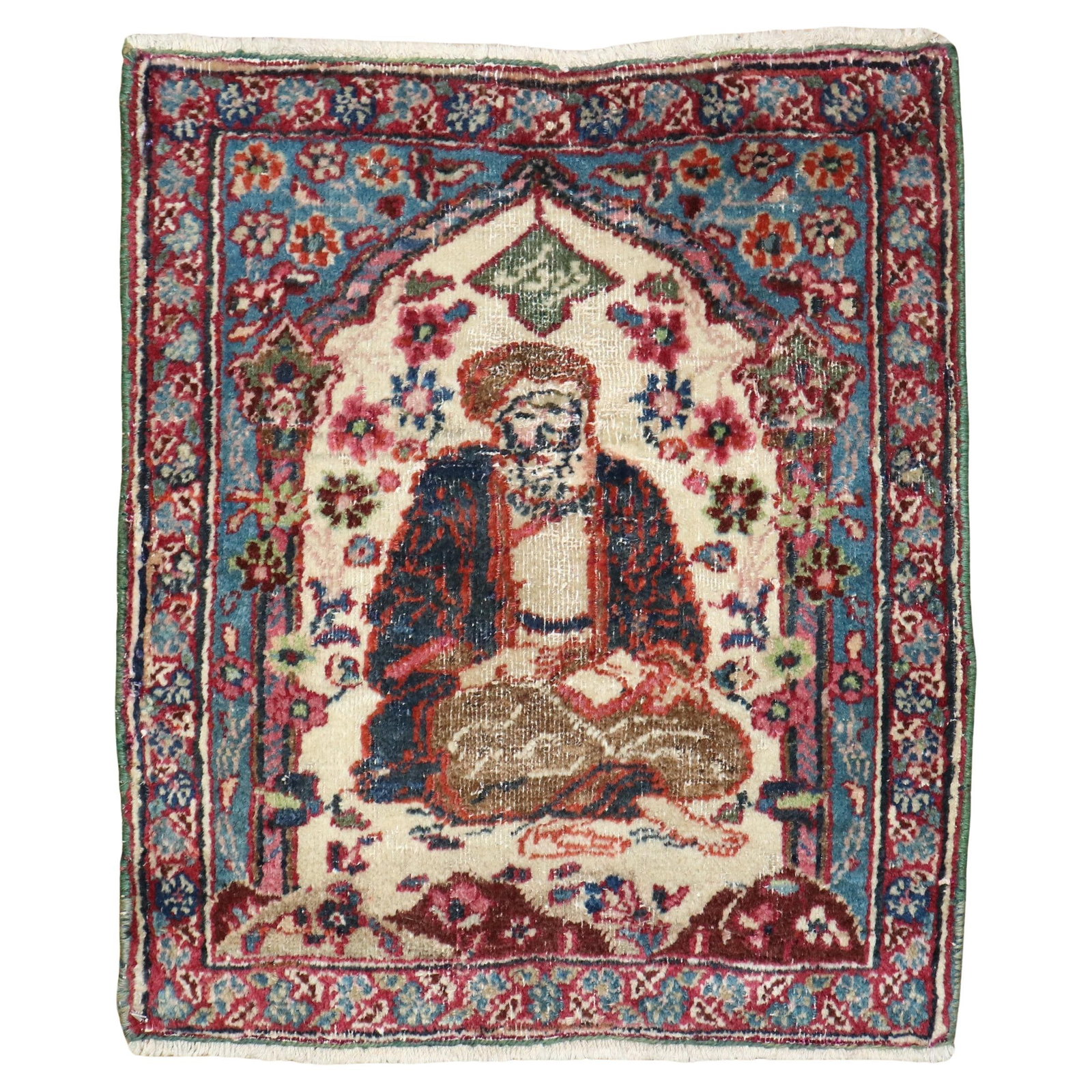 Zabihi Collection Hand-Knotted Persian Rug 19 x 22 in Islamic Art from Iran: Zabihi Collection Hand-Knotted Persian Rug 19 x 22 in Islamic Art from Iran Discover the beauty of this exquisite mini Persian pictorial rug from the Zabihi Collection, showcasing the rich artistic he