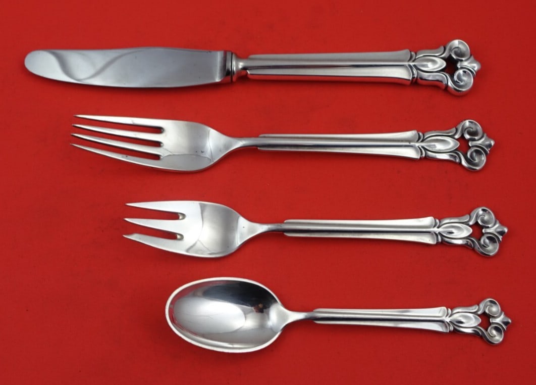 Cohr Monica Sterling Silver Vintage 4-Piece Dinner Place Setting: Cohr Monica Sterling Silver Vintage 4-Piece Dinner Place Setting Elevate your dining experience with the vintage Monica pattern by Cohr. This exquisite 4-piece dinner size place setting is crafted fro