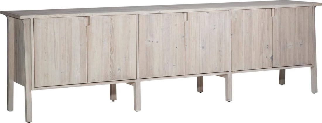 Torre French Style Sideboard in Light Gray Wash Finish: Torre French Style Sideboard in Light Gray Wash Finish This elegant Torre Sideboard features a chic light gray wash finish, crafted from reclaimed pine wood and elm wood, embodying a refined French st
