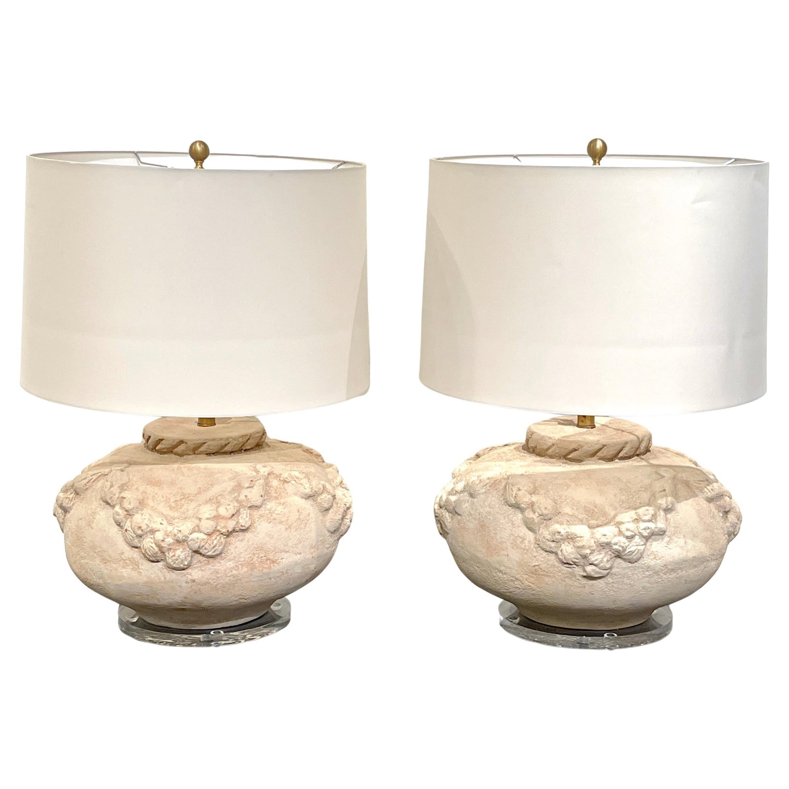 Set of 2 Italian Neoclassical Terracotta Lucite Lamps 30 Inches: Set of 2 Italian Neoclassical Terracotta Lucite Lamps 30 Inches This exquisite pair of large-scale Italian Neoclassical lamps combines the elegance of terracotta with the modern touch of Lucite. Each 