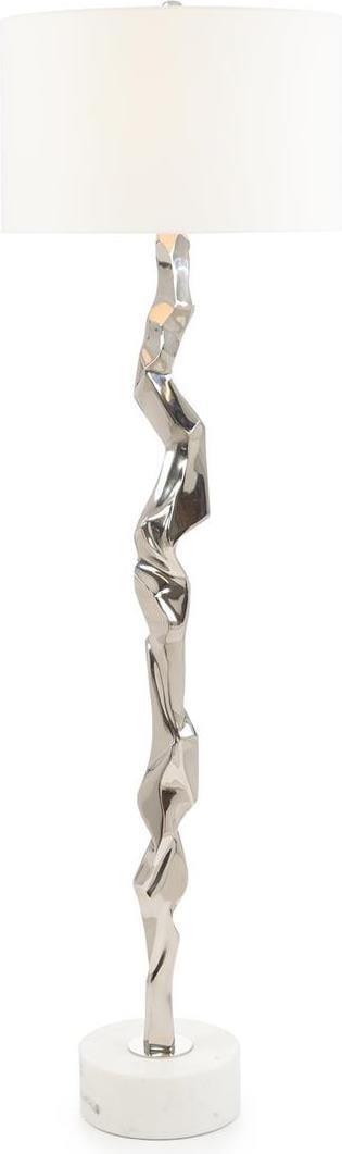 Contemporary John-Richard Geometric Silver Floor Lamp with Marble Base: Contemporary John-Richard Geometric Silver Floor Lamp with Marble Base Illuminate your space with this contemporary geometric floor lamp, featuring a striking marble stand and a polished nickel finish