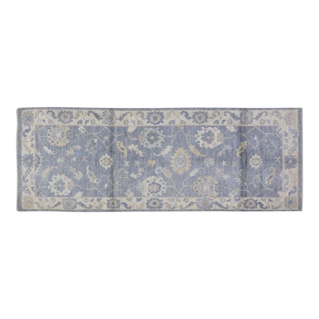 Gray Wool Oushak Runner Rug Hand Knotted 3' x 8'4" Modern Design: Gray Wool Oushak Runner Rug Hand Knotted 3' x 8'4" Modern Design This Oushak hand-knotted wool rug combines traditional craftsmanship with contemporary design, offering a versatile and elegant additio