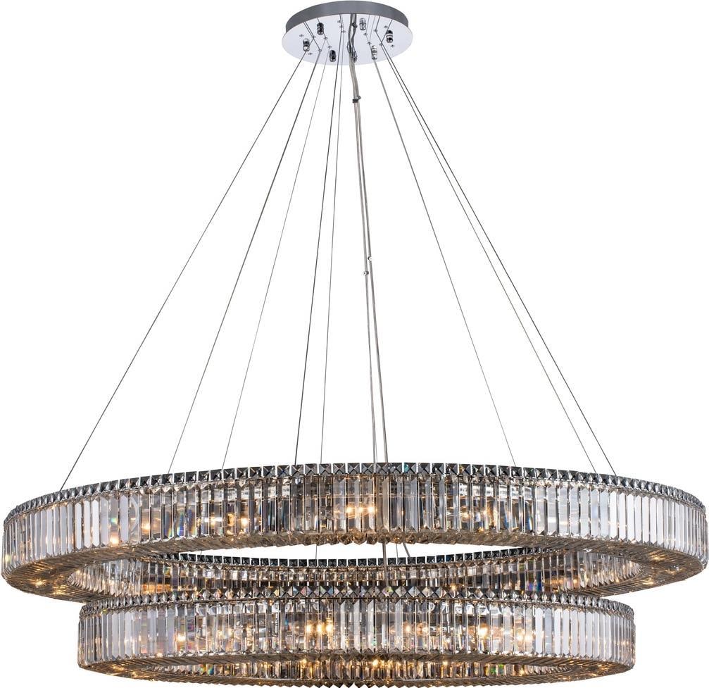 Kalco Rondelle 2-Tier Crystal Pendant Polished Chrome 10H 60W 60D 60L: Kalco Rondelle 2-Tier Crystal Pendant Polished Chrome 10H 60W 60D 60L Elevate your space with this stunning 2-tier crystal pendant, featuring a polished chrome finish and Firenze clear crystal accents