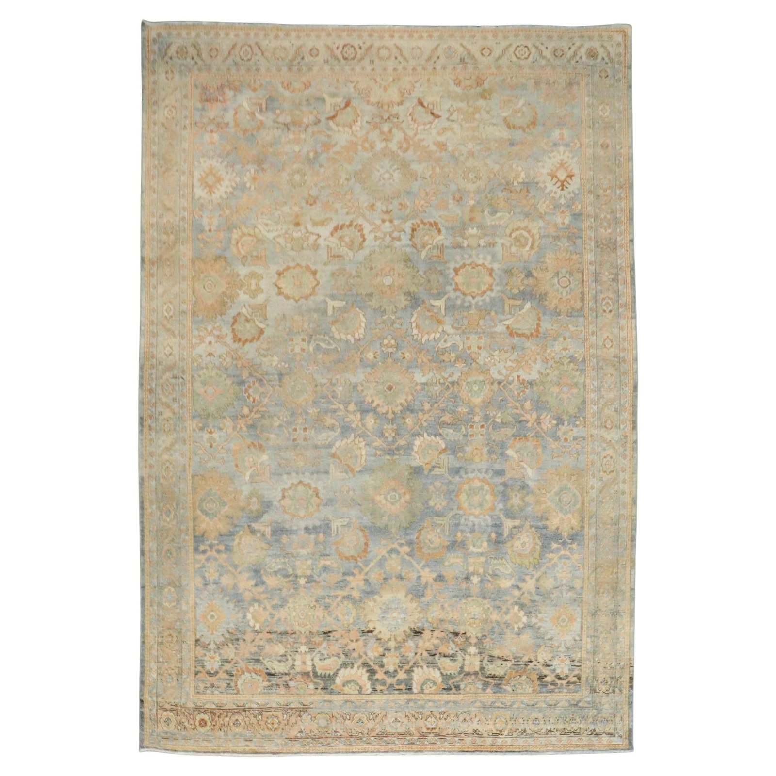 Antique Persian Mahal Light Blue Wool Rug 7' x 10' Iran 1920: Antique Persian Mahal Light Blue Wool Rug 7' x 10' Iran 1920 Elevate your space with this exquisite Antique Persian Mahal Light Blue Field Rug, ideal for adding a touch of elegance to any room. Hand-w