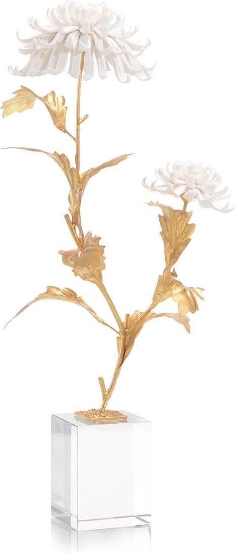 Elegant John-Richard Avignon Chrysanthemums Sculpture Gold Finish Pair: Elegant John-Richard Avignon Chrysanthemums Sculpture Gold Finish Pair Discover the beauty of this exquisite pair of Avignon Chrysanthemums sculptures, crafted from high-quality crystal porcelain. Eac