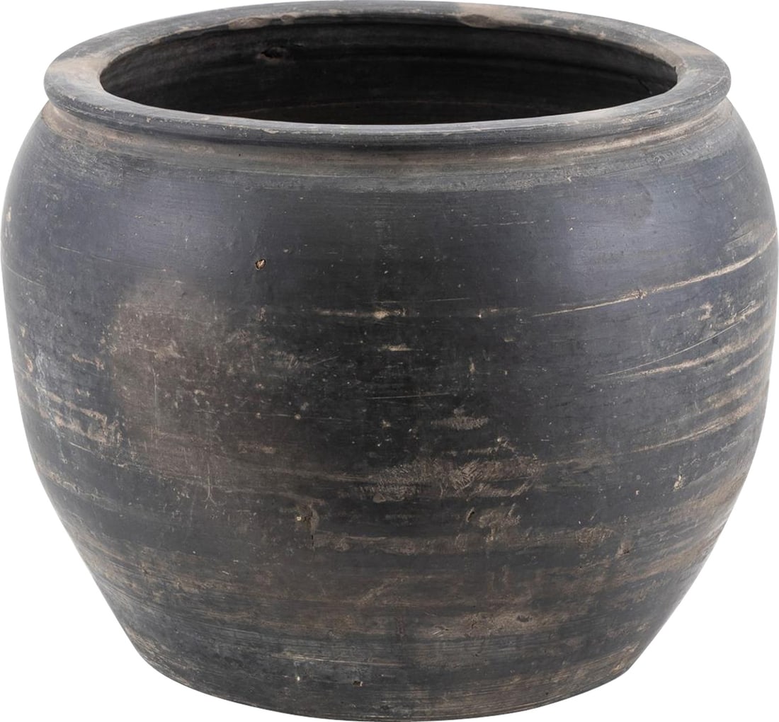 Handmade Rustic Gray Pottery Water Jar 15H x 18W x 18D (1 of 10)