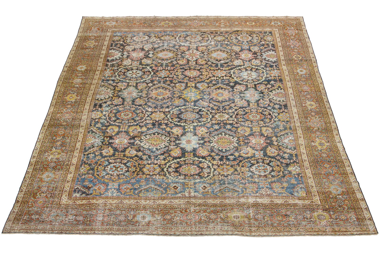 Handmade Persian Mahal Wool Rug Blue Floral Design 10'5 x 13'4 - 2