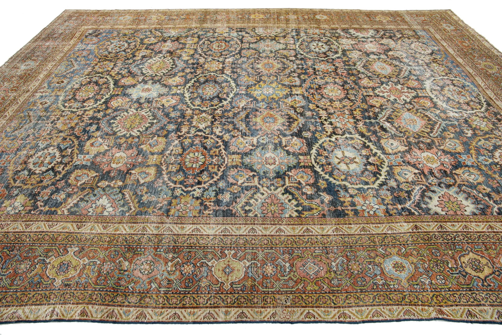 Handmade Persian Mahal Wool Rug Blue Floral Design 10'5 x 13'4 - 4