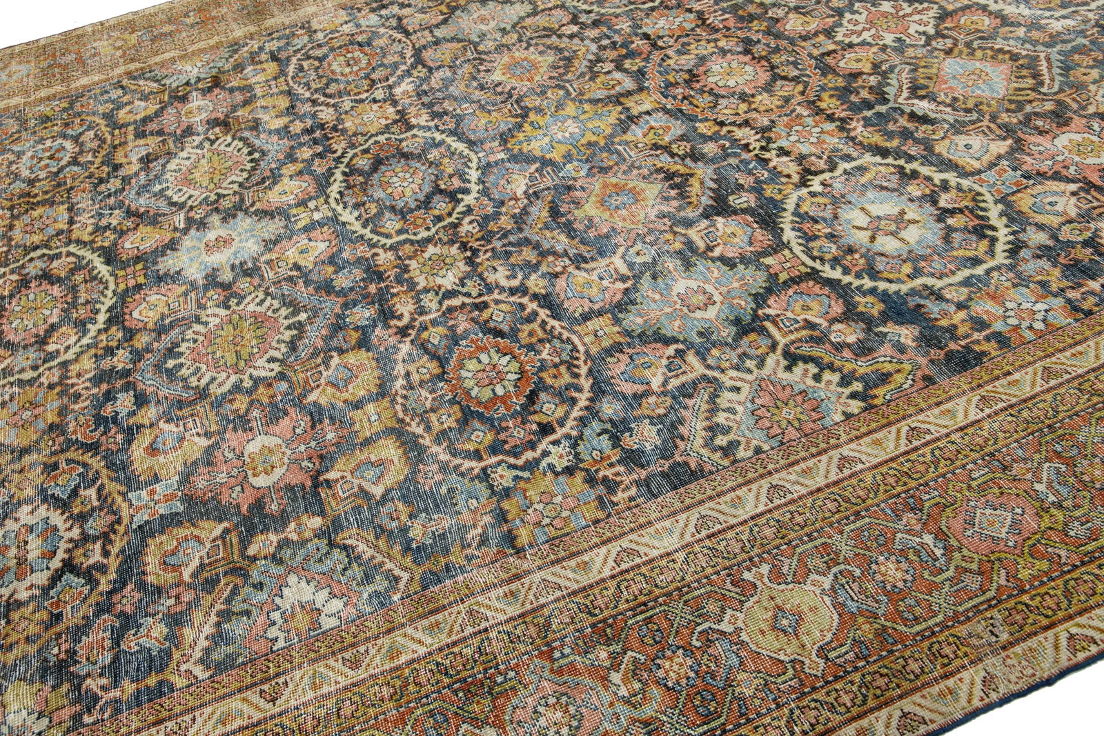 Handmade Persian Mahal Wool Rug Blue Floral Design 10'5 x 13'4 - 6