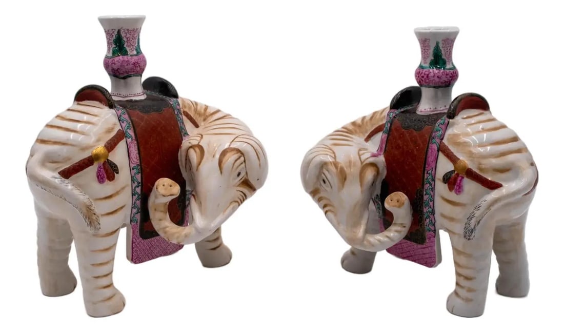 Vintage Winterthur Porcelain Elephant Candle Holders 1970s Hand-Painted Elegance: Vintage Winterthur Porcelain Elephant Candle Holders 1970s Hand-Painted Elegance This exquisite pair of Winterthur porcelain elephant candle holders, dating back to the 1970s, showcases intricate hand
