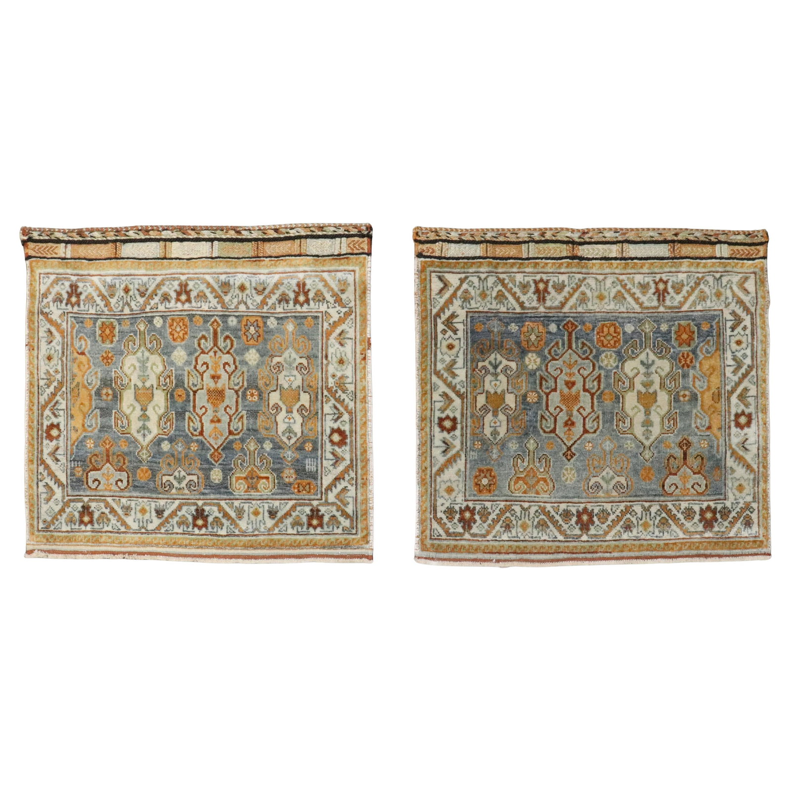 Pair of Antique Persian Afshar Hand-Woven Rugs Set of 2: Pair of Antique Persian Afshar Hand-Woven Rugs Set of 2 Enhance your living space with this exquisite pair of antique Persian Afshar rugs, handcrafted in the early 20th century. These throw-size rugs,