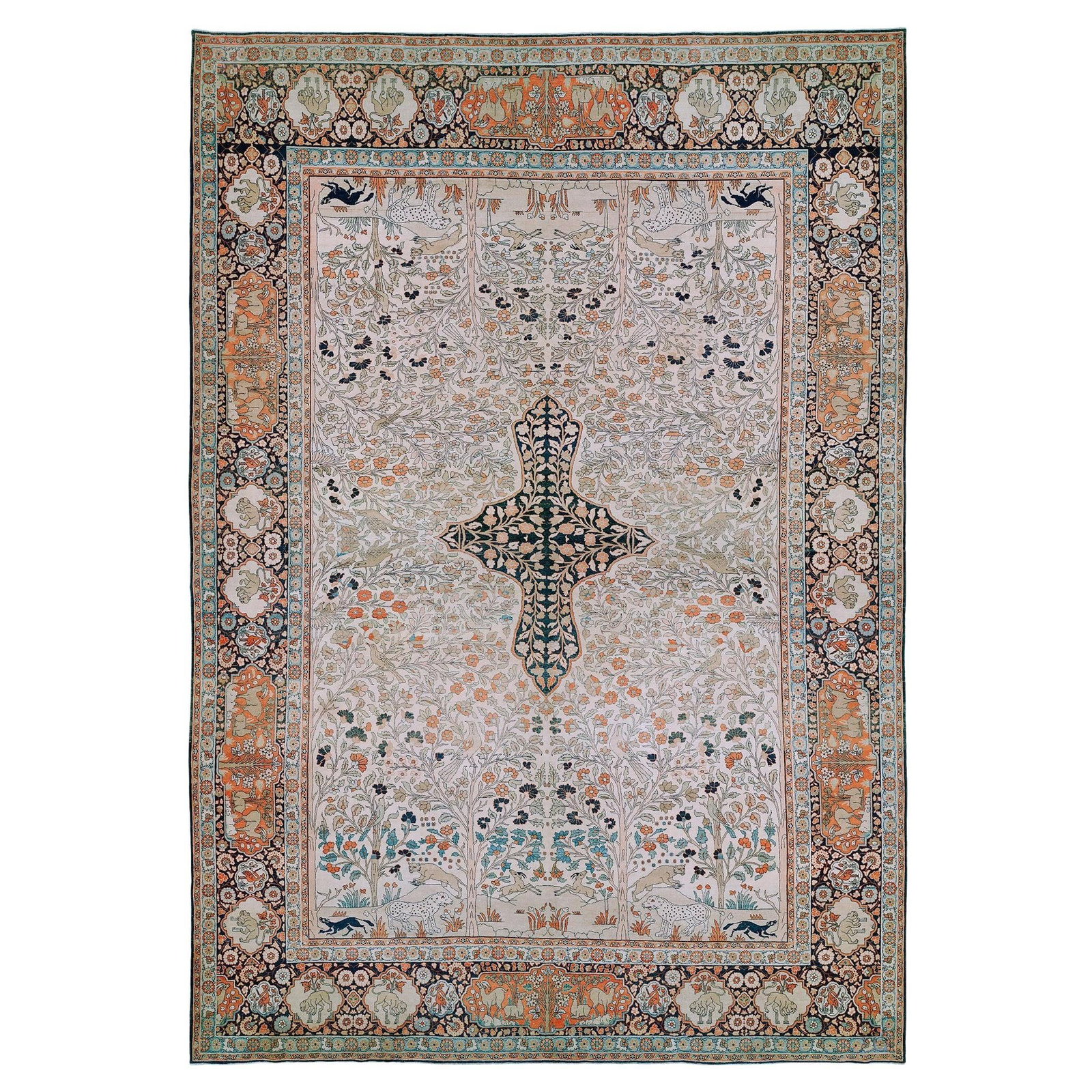 Antique 19th Century Tabriz Tree of Life Rug Wool Hand-Woven: Antique 19th Century Tabriz Tree of Life Rug Wool Hand-Woven Discover the beauty of this Antique Tabriz Oversize Tree of Life Rug, a stunning piece that showcases the artistry of 19th-century Persian 