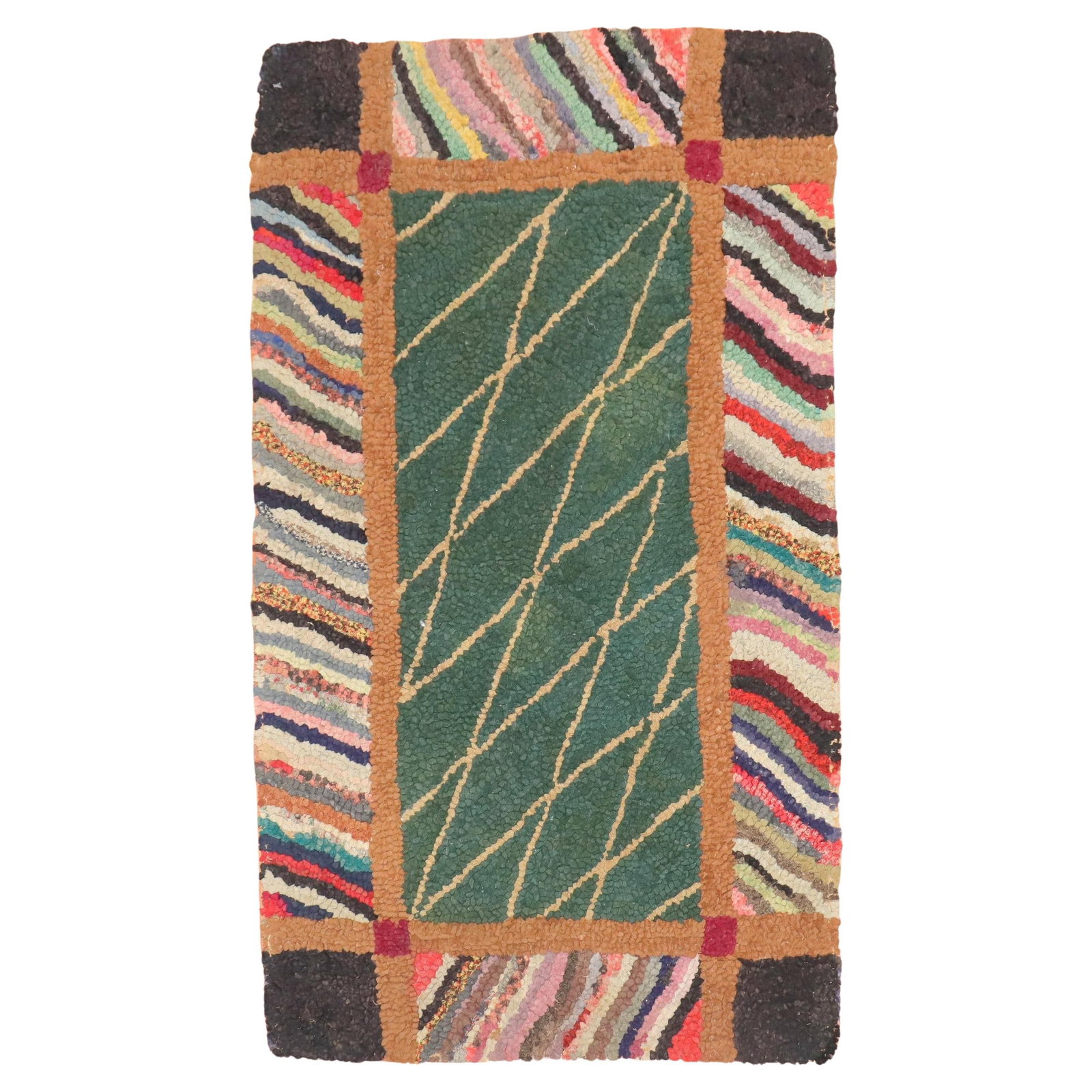 Zabihi Collection Hand-Woven American Craftsman Mini Rug 24x38: Zabihi Collection Hand-Woven American Craftsman Mini Rug 24x38 Enhance your space with the Zabihi Collection Green American Hooked Mini Size Rug, an exquisite piece that embodies the craftsmanship of 