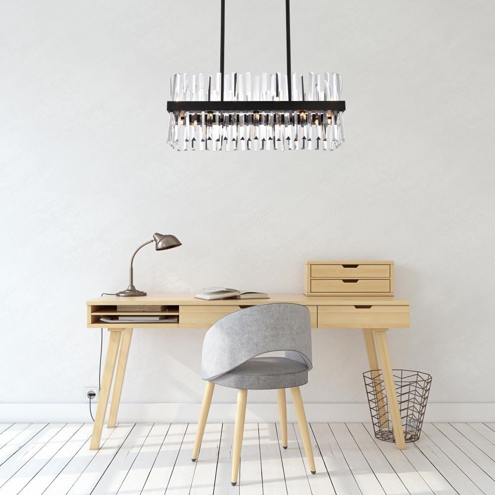 Serephina 16-Light Modern Black Crystal Chandelier 30 Inch Rectangle Ceiling Fixture (1 of 9)
