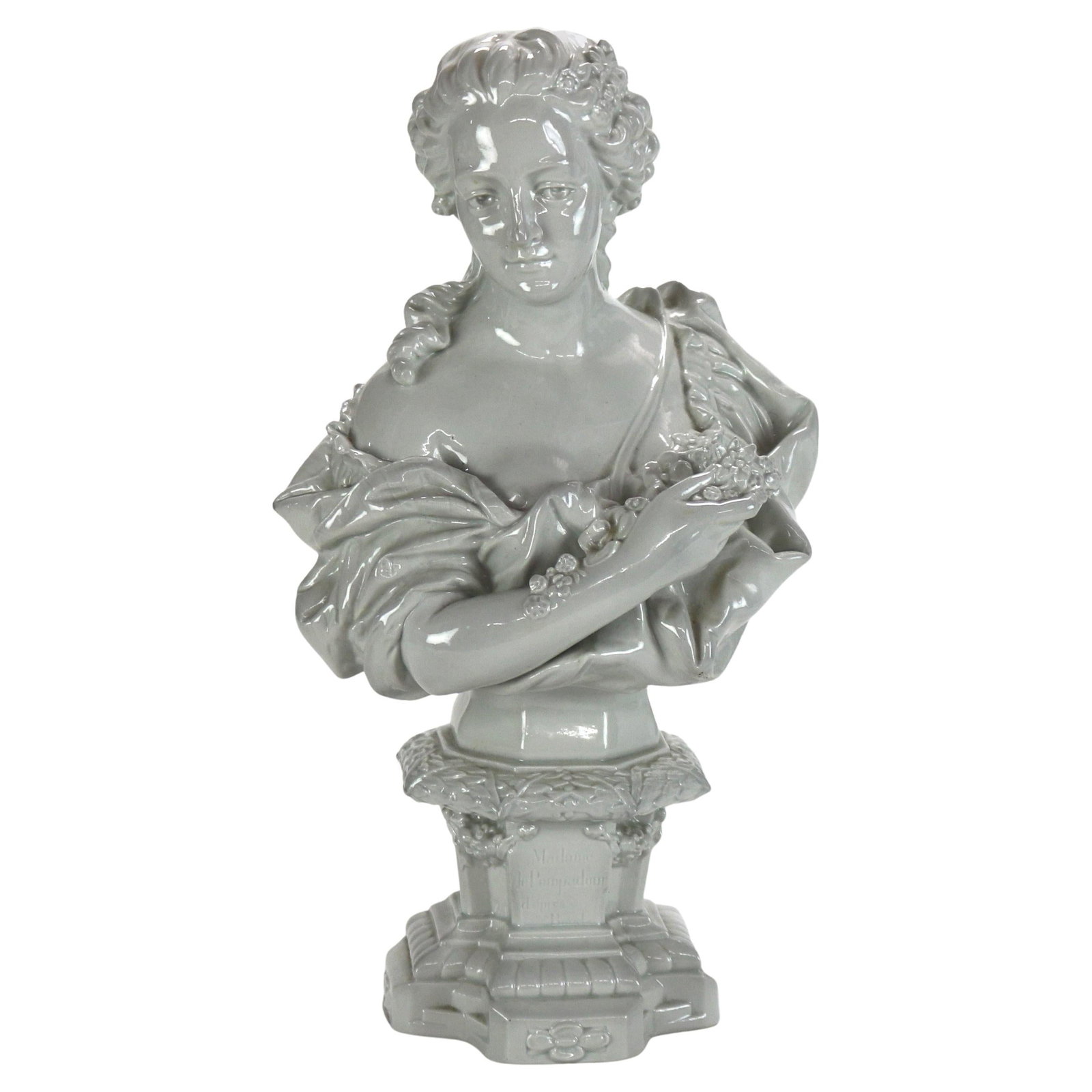 Signed C1890 Antique Blanc De Chine Woman Bust 13.25": Signed C1890 Antique Blanc De Chine Woman Bust 13.25" This exquisite antique bust, crafted in Blanc De Chine, represents a classical depiction of a woman from the late 19th century. The piece is signe