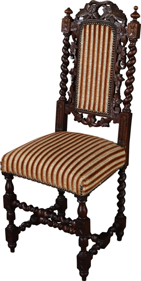 Antique French Dining Chair 1890 Reupholstered Mauve Velour: Antique French Dining Chair 1890 Reupholstered Mauve Velour This exquisite dining chair, dating back to 1890, showcases a charming French Country style. It has been newly reupholstered in a luxurious 