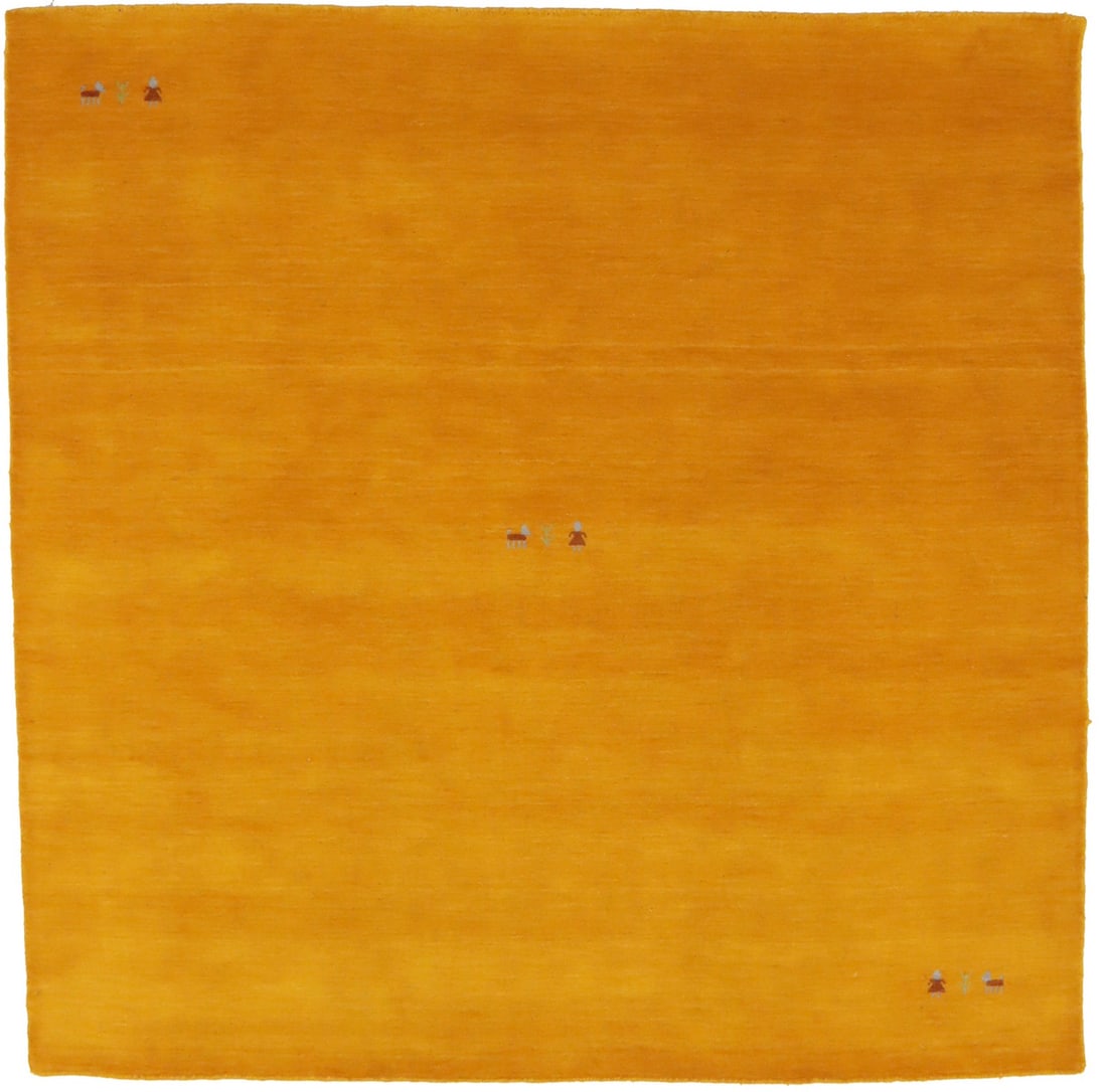 6x6 Square Pictorial Wool Rug Modern Marigold Gabbeh Style for Kids Bedroom: 6x6 Square Pictorial Wool Rug Modern Marigold Gabbeh Style for Kids Bedroom This modern Gabbeh rug features a pictorial design in marigold color, hand-loomed from wool in India. The square carpet offe