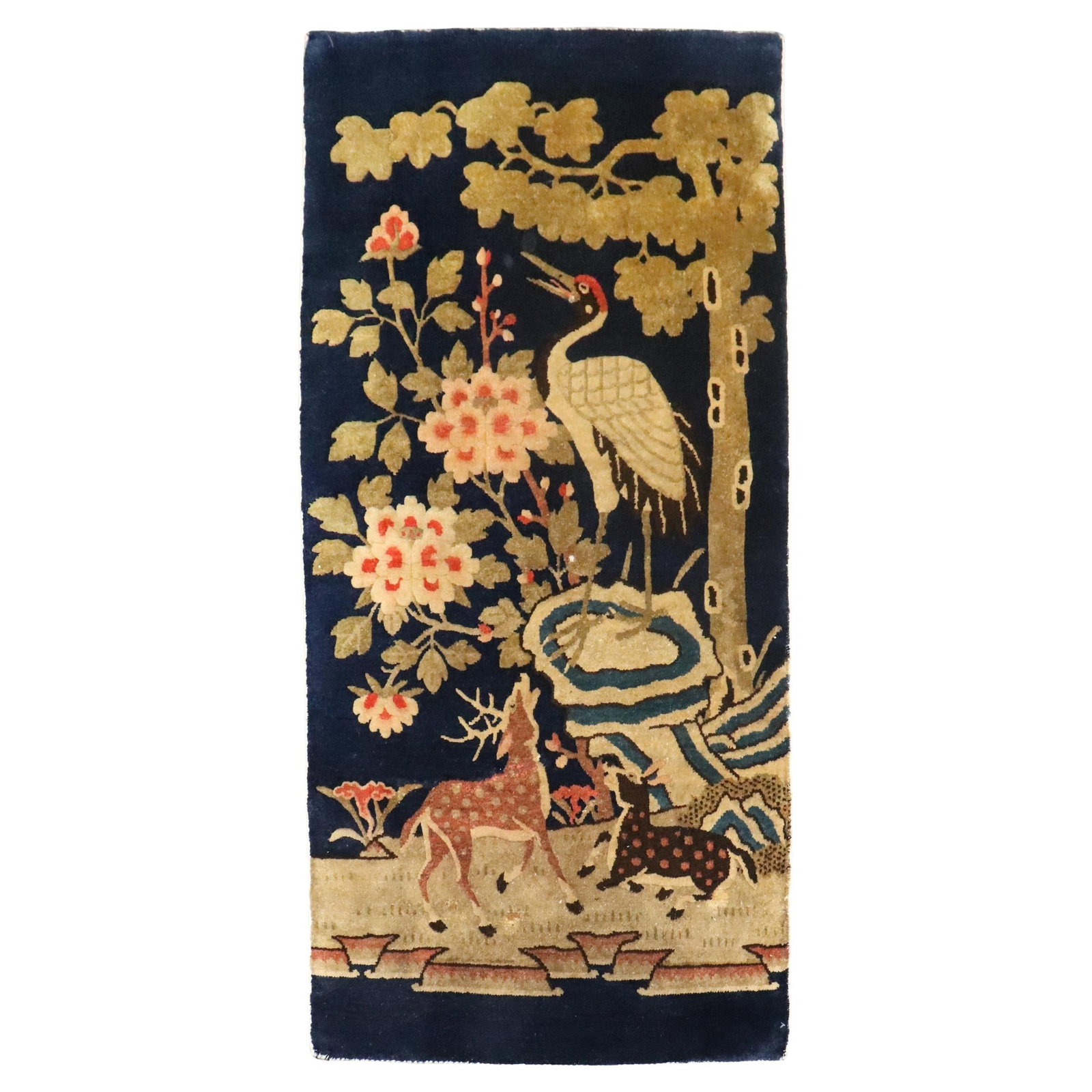Early 20th Century Hand-Woven Chinese Pictorial Rug Wool Folk Art 27 x 55: Early 20th Century Hand-Woven Chinese Pictorial Rug Wool Folk Art 27 x 55 Discover a stunning early 20th-century Peking Chinese pictorial rug that showcases the rich tradition of folk art. This hand-w