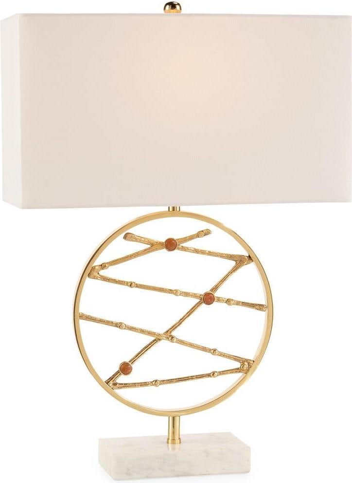 John-Richard Golden Jasper Table Lamp with Brass Finish: John-Richard Golden Jasper Table Lamp with Brass Finish Illuminate your space with this Elegant Golden Jasper Lamp, featuring exquisite brass details. The lamp stands at a height of 28 inches and has 