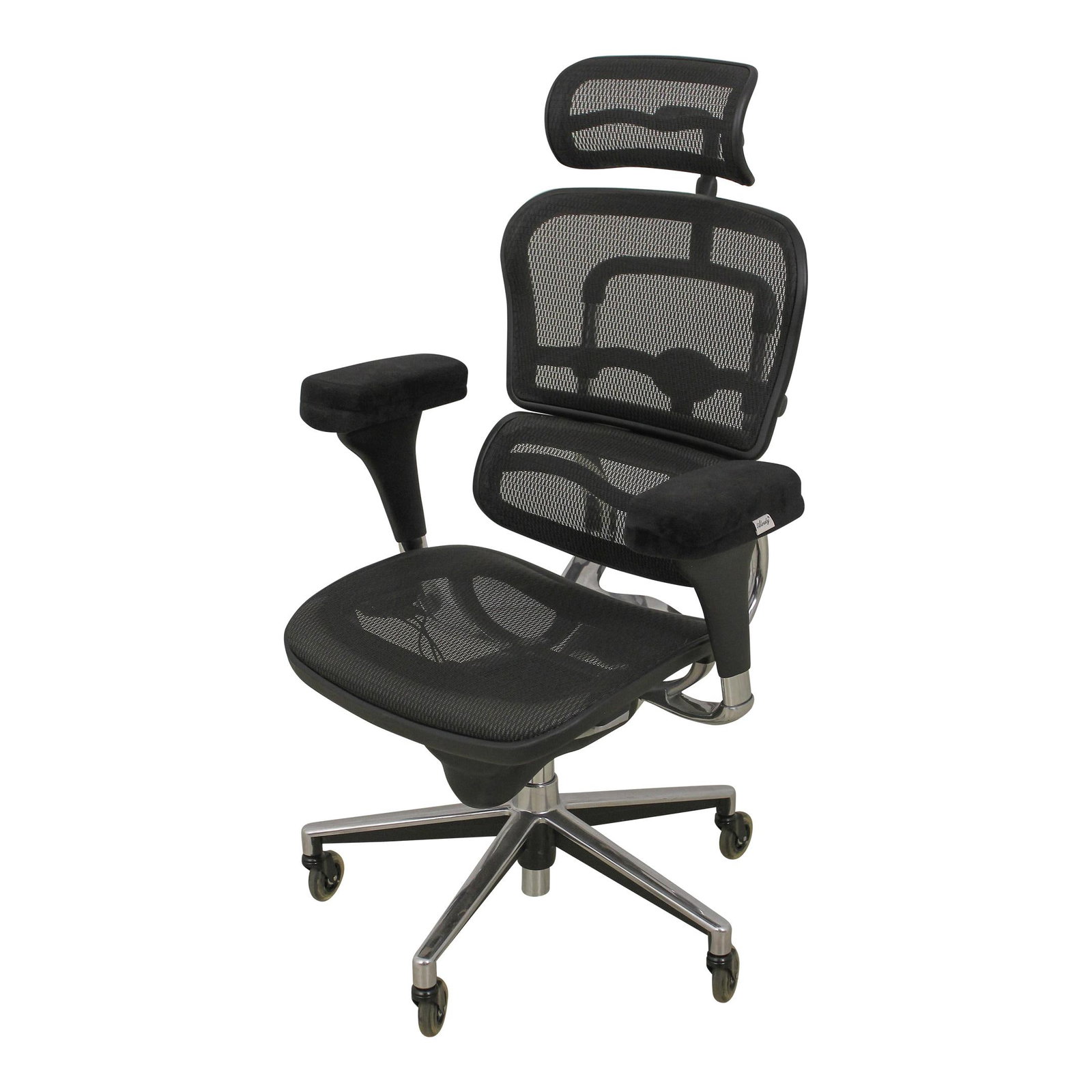 Aloudy Ergonomic ErgoHuman Black Metal Office Chair 20 Years Old: Aloudy Ergonomic ErgoHuman Black Metal Office Chair 20 Years Old Experience the perfect blend of style and comfort with this Aloudy Ergonomic ErgoHuman Modern Office Desk Chair. With a post-modern des