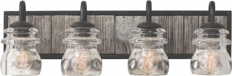 Kalco Bainbridge 4-Light Bath Fixture Black Iron Wood Farmhouse Style (1 of 1)
