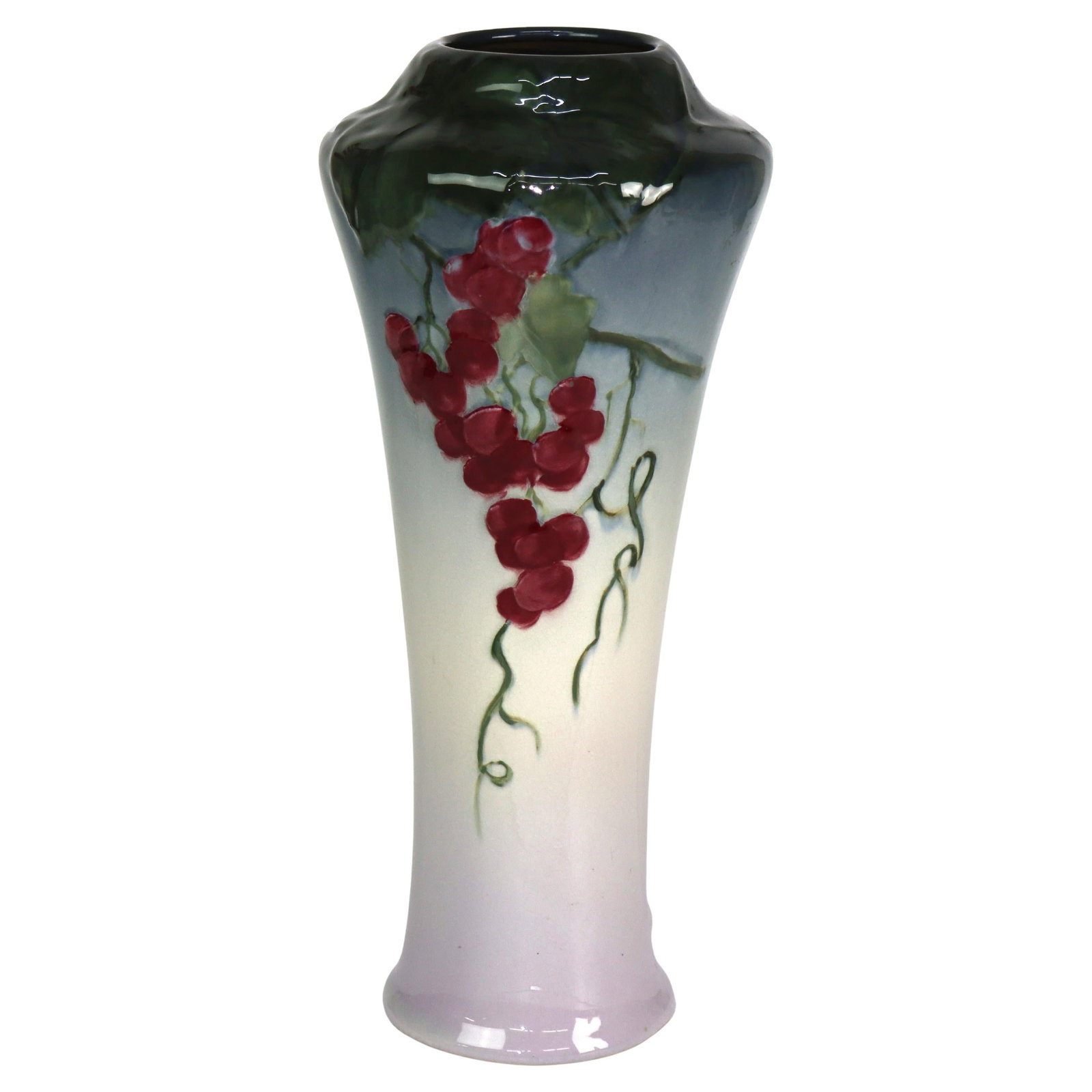 Signed Weller Art Pottery Tall Vase C1920 Grape Vine Pattern (1 of 11)