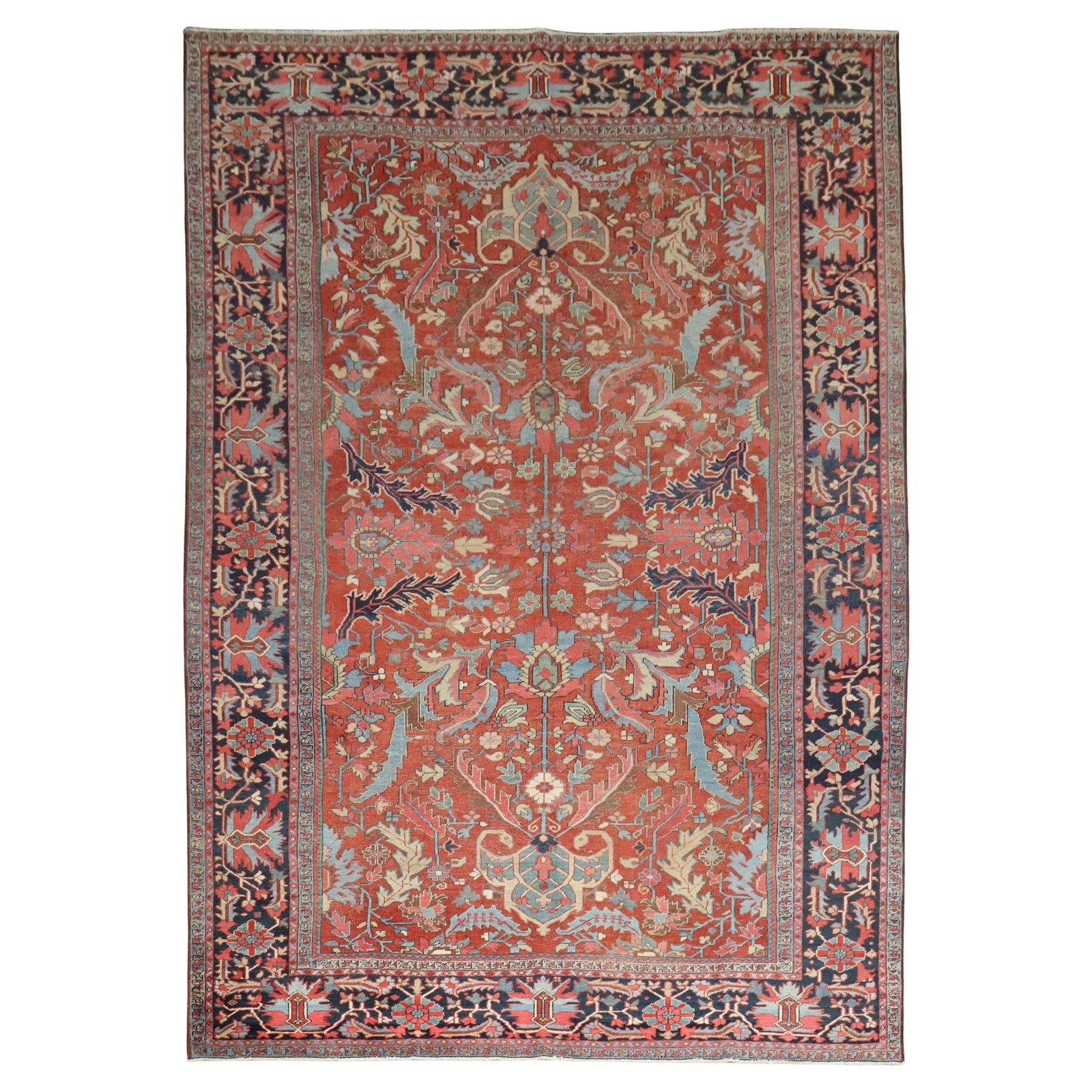 Zabihi Collection 1920 Persian Heriz Hand-Woven Wool Rug 104 x 146: Zabihi Collection 1920 Persian Heriz Hand-Woven Wool Rug 104 x 146 This stunning Antique Persian Heriz Rug from the Zabihi Collection showcases exquisite artistry and craftsmanship characteristic of e