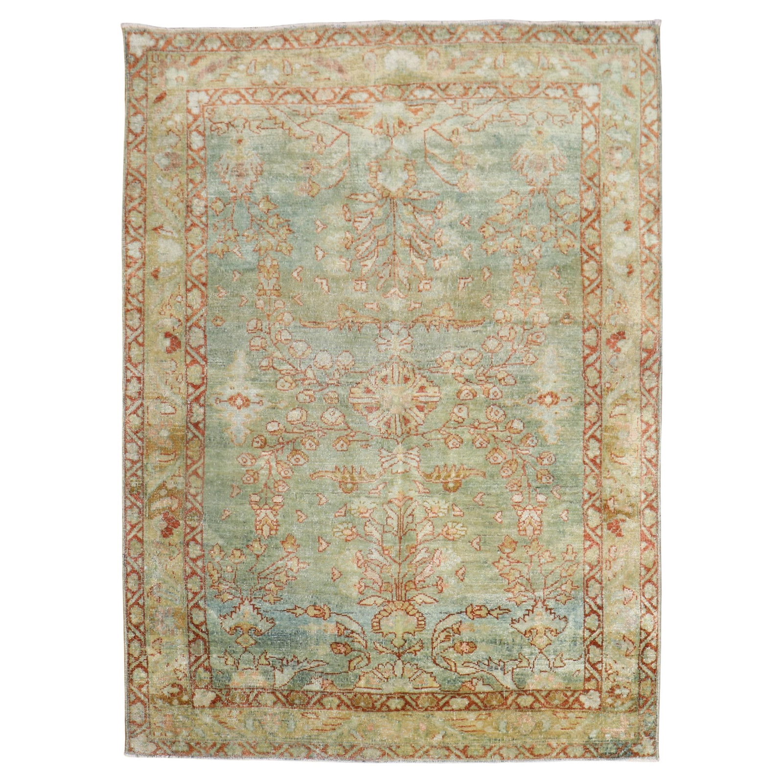 Antique Persian Sarouk Lilihan Rug 41 x 52 Wool Hand-Knotted: Antique Persian Sarouk Lilihan Rug 41 x 52 Wool Hand-Knotted Discover the beauty of this Zabihi Collection Antique Persian Sarouk Lilihan Small Rug, a charming piece that adds elegance to any room. Th