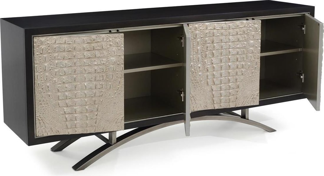 John-Richard Miri Black Credenza for Modern Interiors: John-Richard Miri Black Credenza for Modern Interiors Introducing the Sleek Miri Credenza, a stunning addition to modern interiors that combines style with functionality. This piece features a contemp