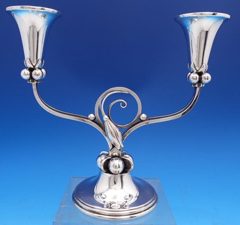Sterling Silver Two-Light Candelabra Blossom Pattern by William L deMatteo: Sterling Silver Two-Light Candelabra Blossom Pattern by William L deMatteo This is a sterling silver two-light candelabra from the Blossom pattern by William L. deMatteo. Crafted in the United States 
