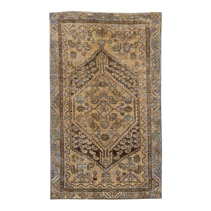1960s Persian Handmade Wool Rug Distressed Medallion Design: 1960s Persian Handmade Wool Rug Distressed Medallion Design This exquisite vintage Persian rug showcases a distressed hand-knotted design crafted from high-quality wool. The rug features a rich brown 