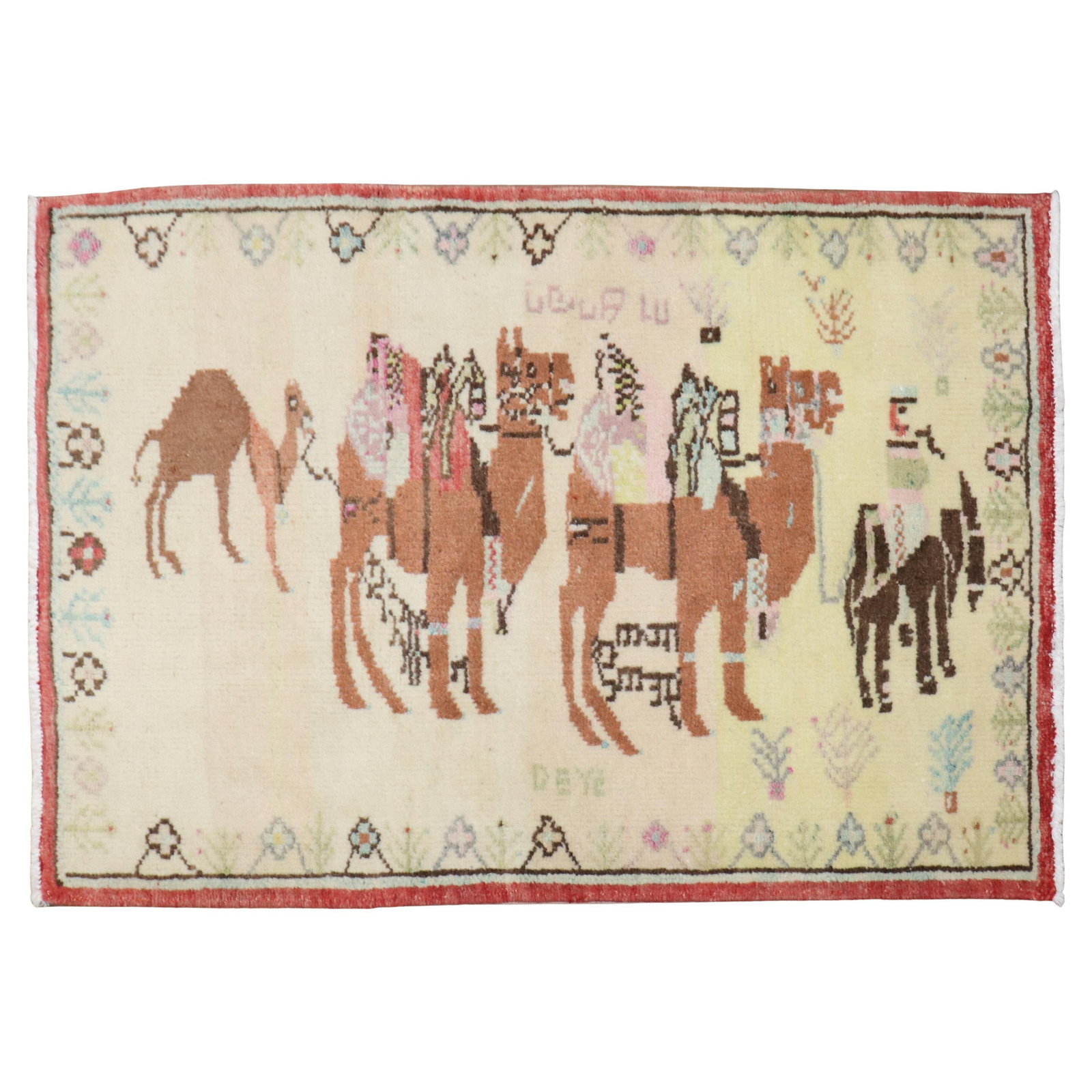 Mid 20th Century Turkish Anatolian Folk Art Caravan Rug 2'8 x 4': Mid 20th Century Turkish Anatolian Folk Art Caravan Rug 2'8 x 4' Discover the beauty of this mid-20th century Turkish Anatolian caravan pictorial rug, expertly hand-knotted from high-quality wool. Fea