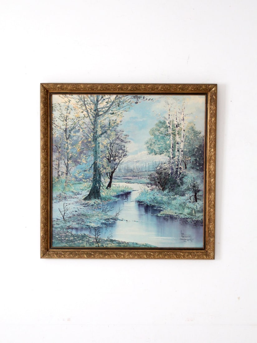 1972 Still Waters Framed Print by Istvan Torjbirzy for Windsor Art: 1972 Still Waters Framed Print by Istvan Torjbirzy for Windsor Art This framed print titled "Still Waters," created by Istvan Torjbirzy in 1972 for Windsor Art Products, showcases a serene landscape f