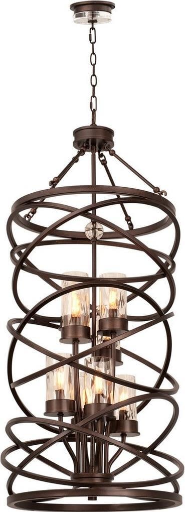 Kalco Industrial Eternity 8-Light Chandelier Etruscan Bronze Crystal: Kalco Industrial Eternity 8-Light Chandelier Etruscan Bronze Crystal Illuminate your space with the Industrial Eternity 8-Light Masterpiece, a stunning blend of crystal and hand-forged wrought iron. T
