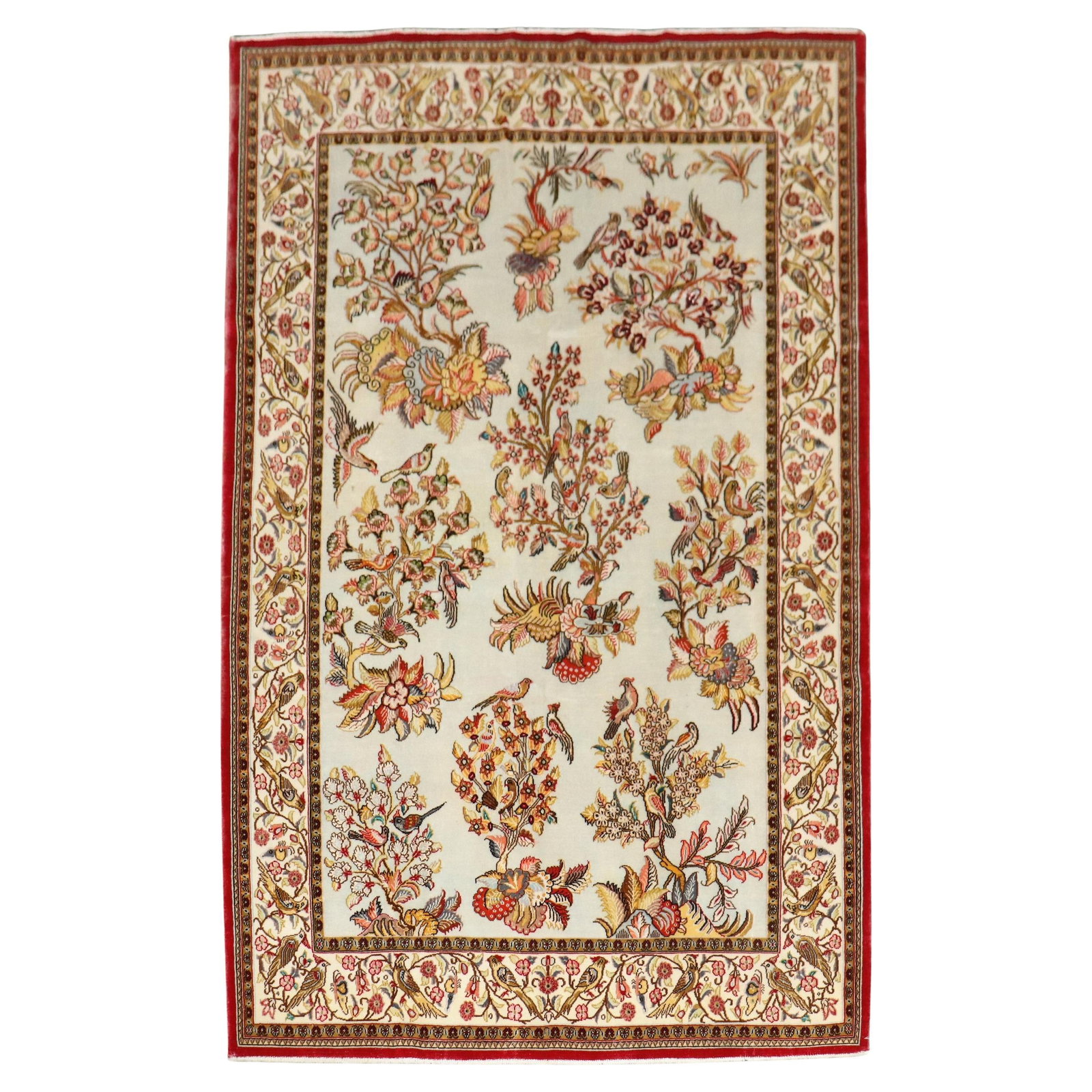 Persian Qum Pictorial Carpet with Silk and Wool Bird Motif 4'5 x 6'9 (1 of 9)