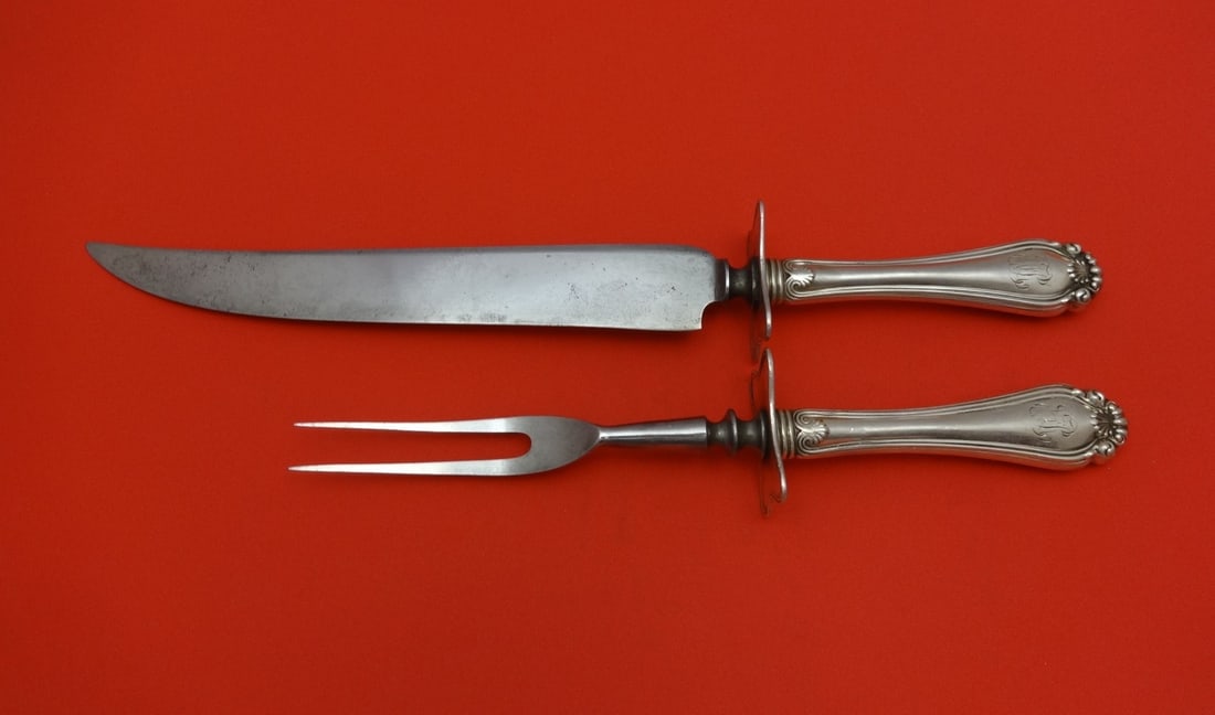 Century Sterling Silver Roast Carving Set 2pc by Dominick & Haff: Century Sterling Silver Roast Carving Set 2pc by Dominick & Haff Discover the elegance of this Century by Dominick and Haff Sterling Silver Roast Carving Set. This exquisite 2-piece set includes a 12 