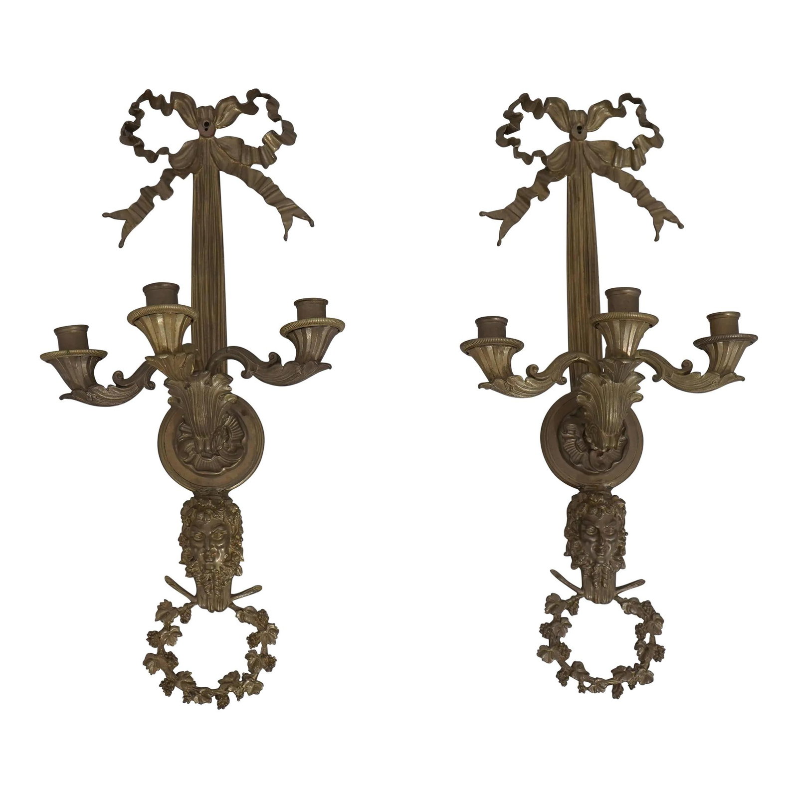 Elegant Pair of Neoclassical Brass 3-Arm Wall Sconces: Elegant Pair of Neoclassical Brass 3-Arm Wall Sconces This stunning pair of Neoclassical brass 3 arm candelabra wall sconces showcases exquisite craftsmanship and timeless elegance. Crafted from heavy