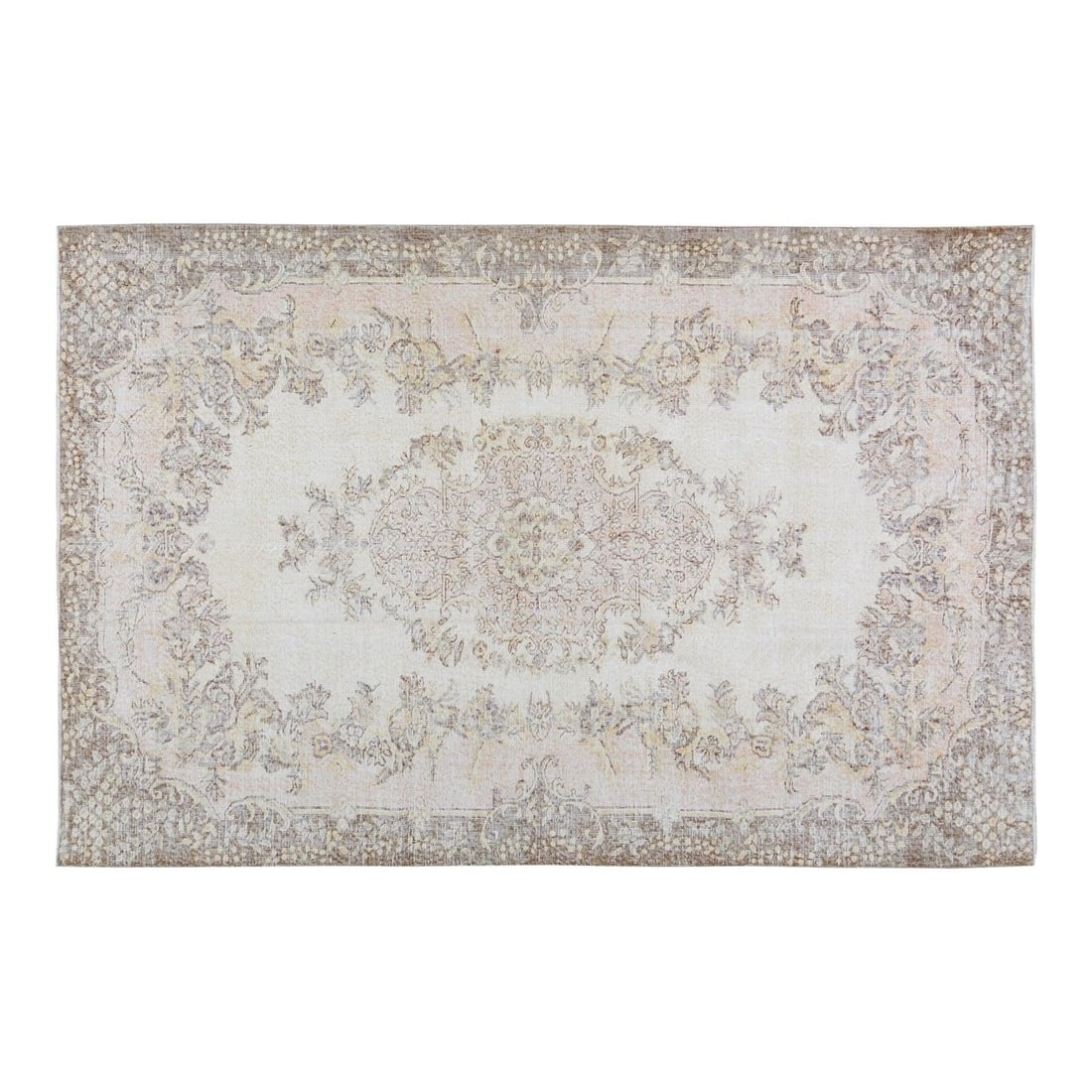Anatolian Wool Area Rug Hand Knotted Turkish Carpet 6'4" x 9'7": Anatolian Wool Area Rug Hand Knotted Turkish Carpet 6'4" x 9'7" This vintage Turkish Anatolian rug is hand-knotted from wool, showcasing traditional craftsmanship paired with a modern design sensibili