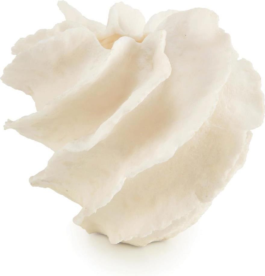 John-Richard Cream Diagonal Ruffle Vase 12H 14W 12D: John-Richard Cream Diagonal Ruffle Vase 12H 14W 12D This elegant cream vase features a unique design with swirling ruffles, perfect for enhancing any decor. Crafted in a transitional style, it stands 