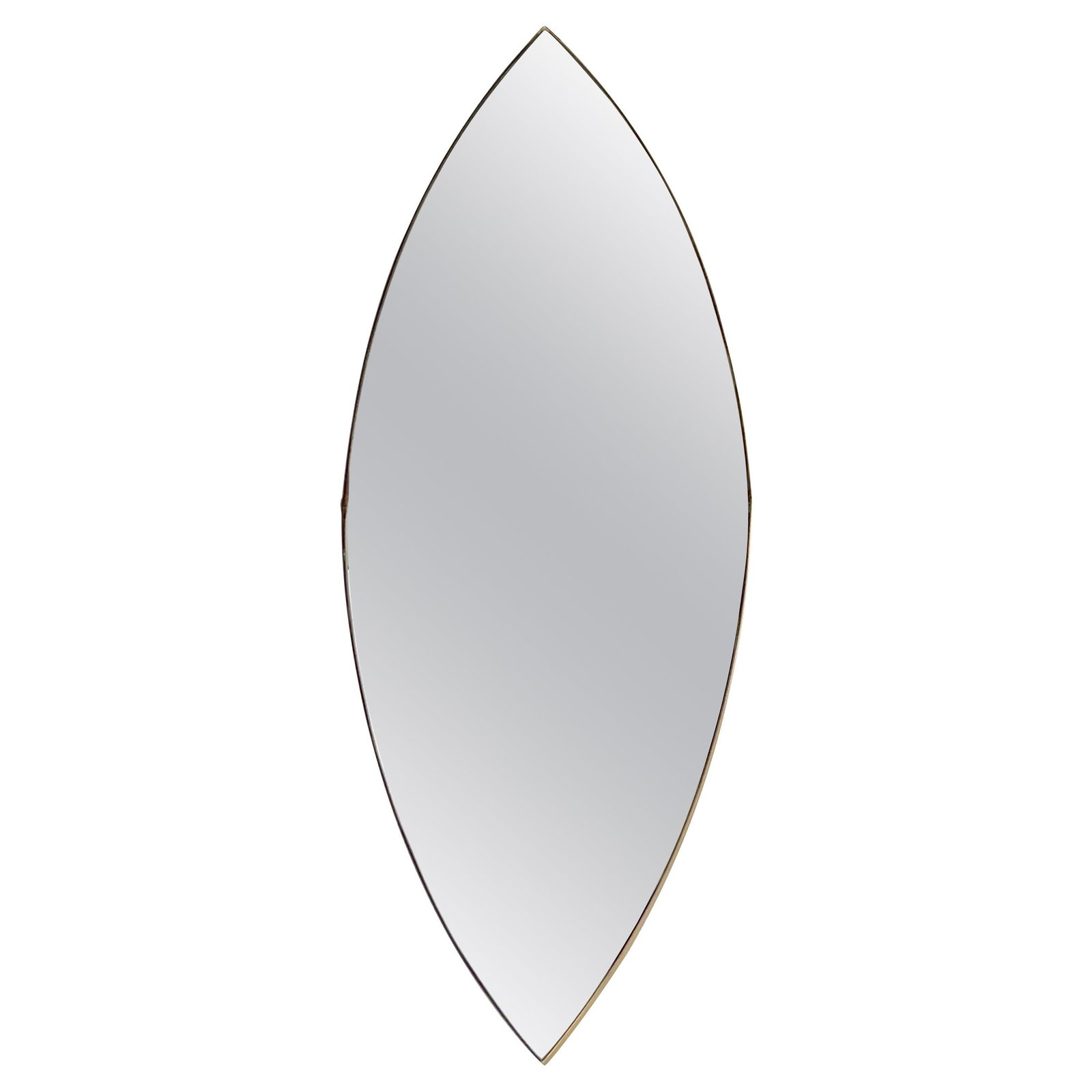 1950s Italian Brass Mid-Century Modern Elliptical Eye-Shaped Wall Mirror: 1950s Italian Brass Mid-Century Modern Elliptical Eye-Shaped Wall Mirror This Italian Mid-Century Modern brass mirror from the 1950s features a distinctive ellipsis points or 'eye' shape. The design a