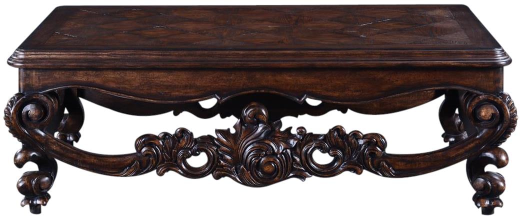 Baroque Style Rococo Solid Wood Coffee Table Distressed Walnut: Baroque Style Rococo Solid Wood Coffee Table Distressed Walnut This Classic Rococo Carved Wood Coffee Table showcases an exquisite Baroque style, perfect for adding a touch of elegance to any living s