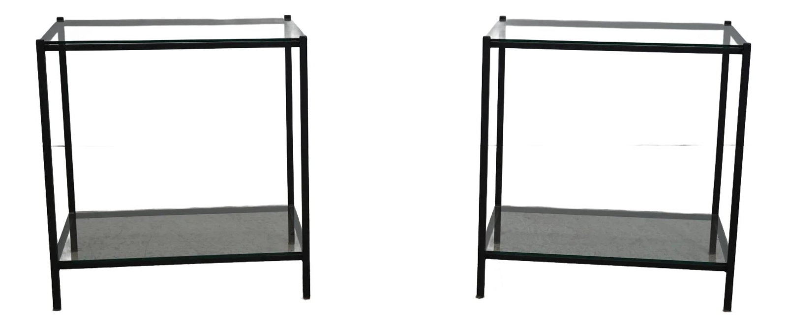 Elegant Charleston Forge Black Iron 2 Tier Glass End Tables: Elegant Charleston Forge Black Iron 2 Tier Glass End Tables This elegant pair of Charleston Forge end tables features a two-tier design with glass tops, providing both style and functionality. Constru