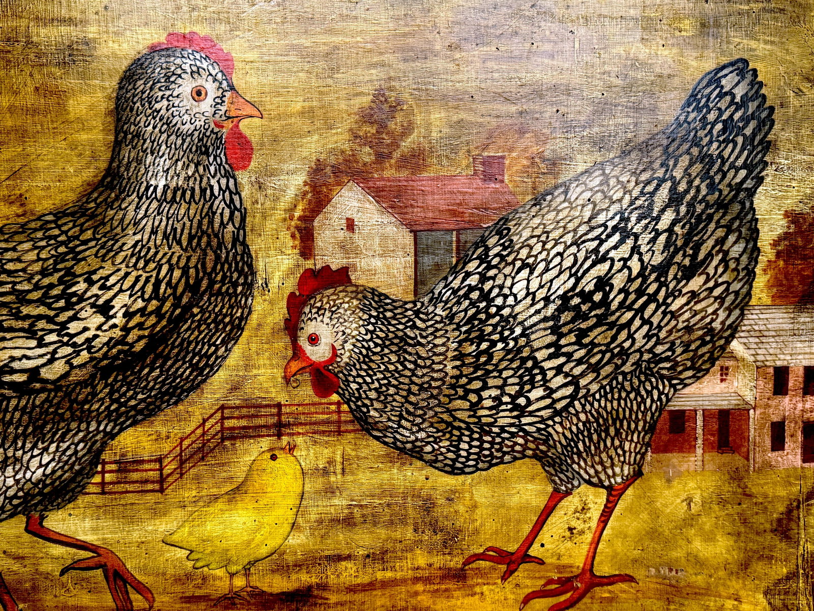 American Folk Art Painting of Chickens by Horiz 48x30 - 5