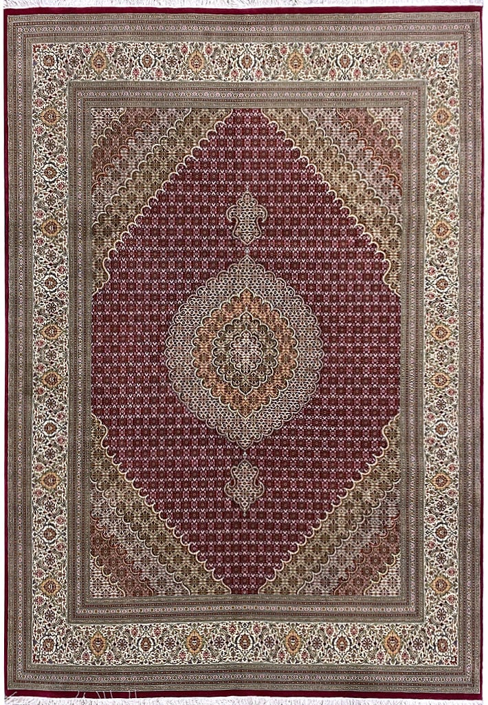 8.4 x 11.8 Persian Tabriz Mahi Rug Wool Silk 400 KPSI: 8.4 x 11.8 Persian Tabriz Mahi Rug Wool Silk 400 KPSI Free continental US Shipping Discover the exquisite craftsmanship of this high-quality Persian Tabriz Mahi rug, measuring 8.4 x 11.8 feet. Made fr