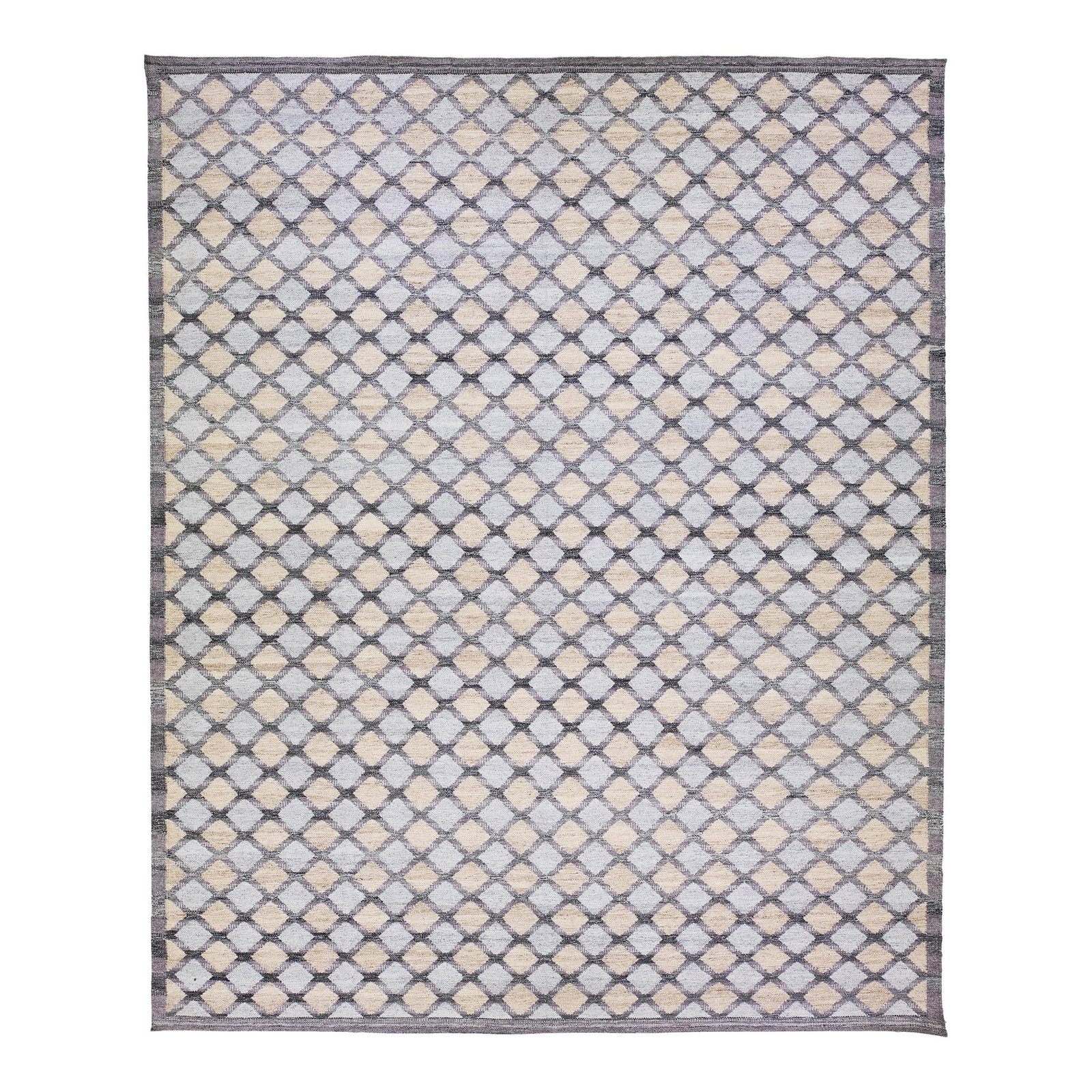 Handmade Gray Wool Rug Swedish Style Geometric Design 12'2 x 14'10 (1 of 10)