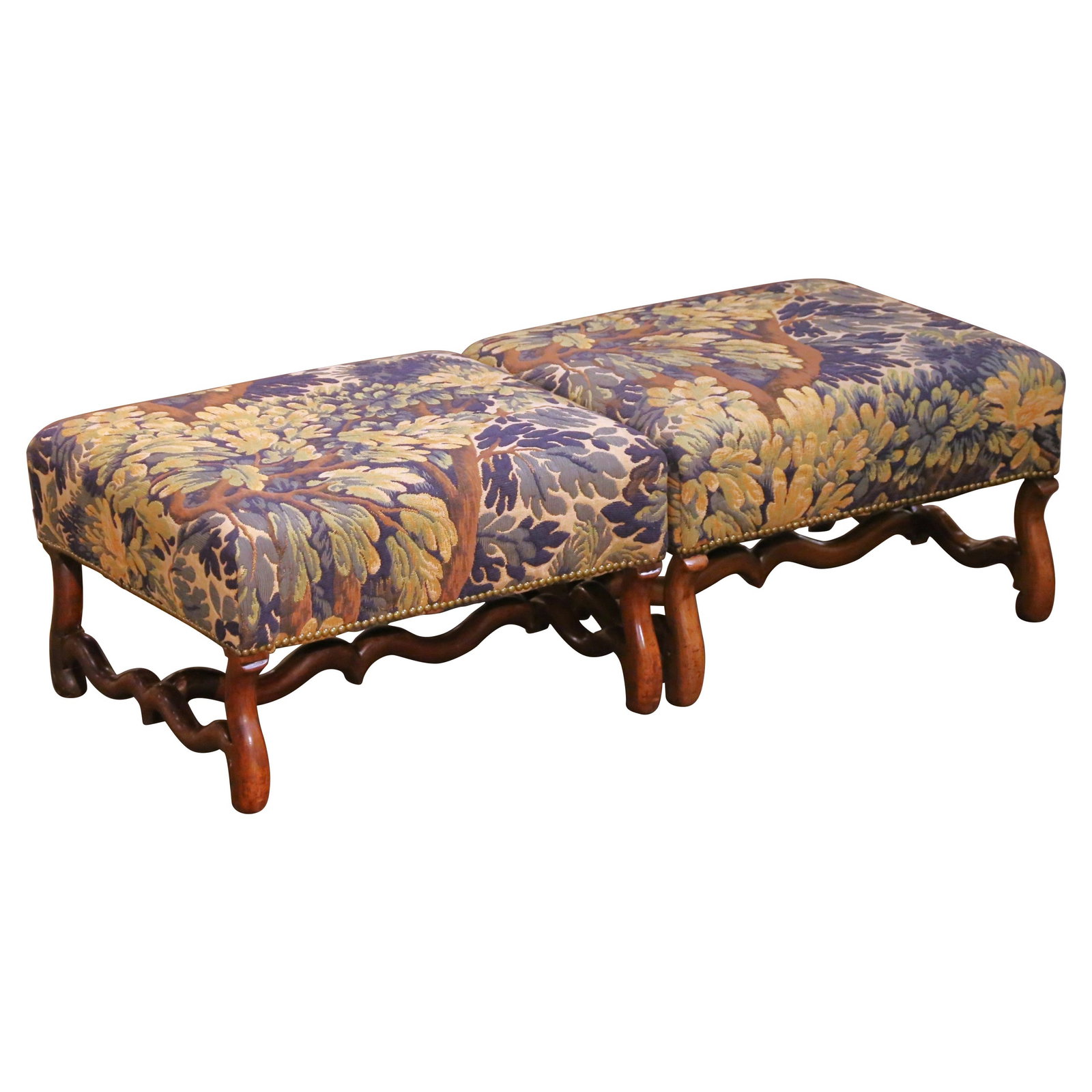 Set of Two Antique French Walnut Louis XIII Stools with Tapestry Seats (1 of 8)